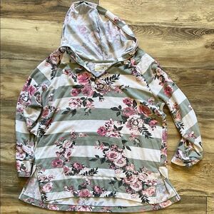 Floral Striped Hoodie Top